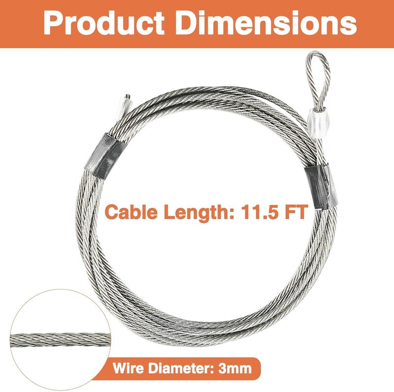 HEMRUNK 11.5FT Garage Door Cable for 10FT Door 11 Feet 6 Inches Heavy-Duty 304 Stainless Steel Torsion Spring Wire 1 Pair - Image 2